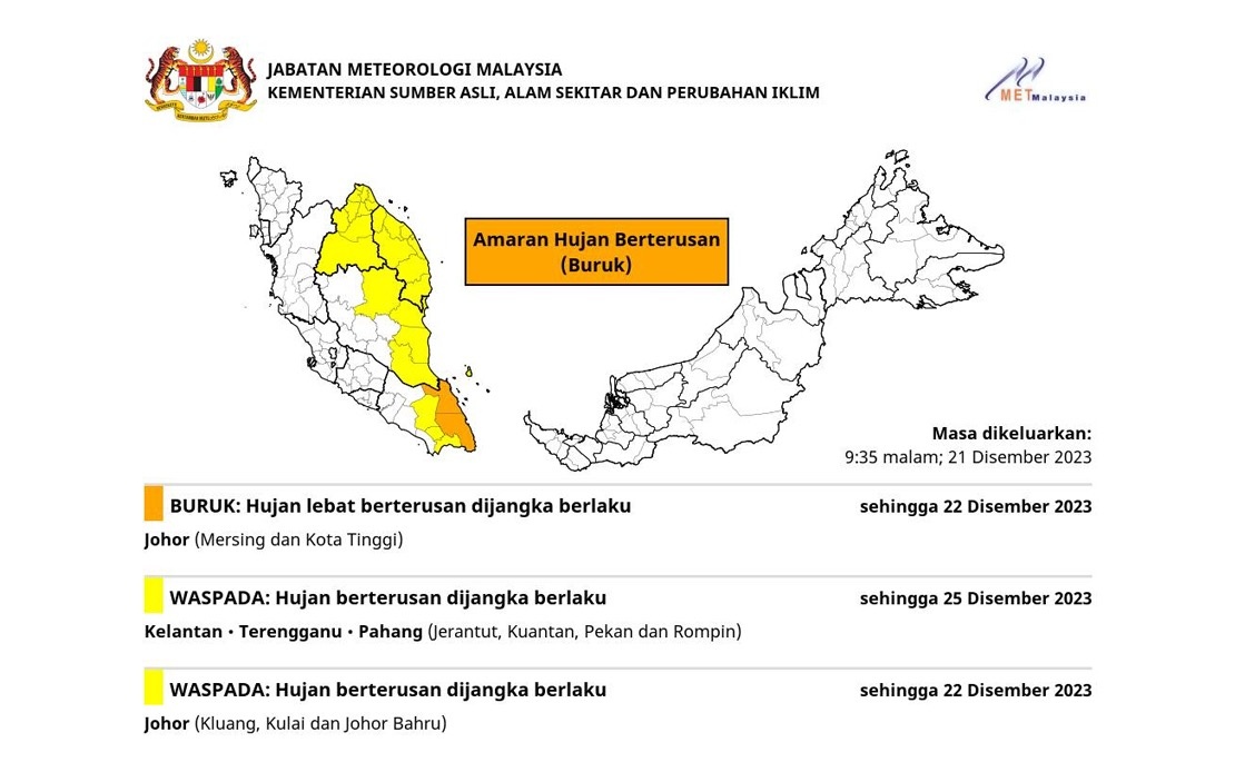 ஜோகூரில் இன்று வரை கடும் மழை பெய்யும்