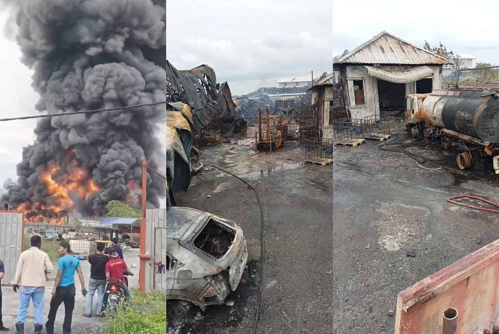 கிடங்கில் தீ : இருவர் காயம் - 7 வாகனஙள் நாசம் !