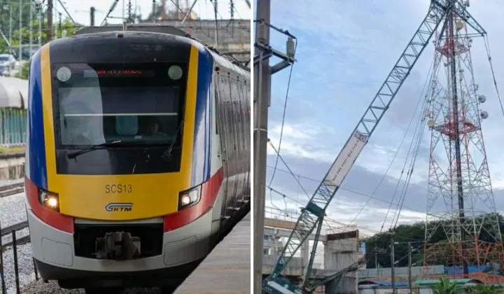 கிரேன் கவிழ்ந்ததில் கொமூட்டர் இதிஎஸ், சேவை பாதிப்பு