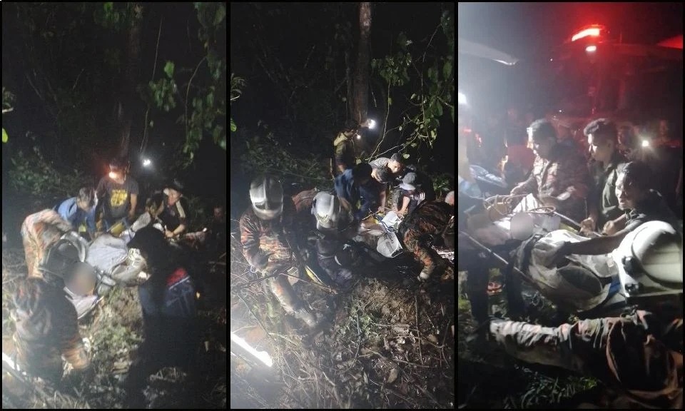 கார் பள்ளத்தில் விழுந்ததில் அதிர்ஷ்டவசமாக மூவர் உயிர் தப்பினர்