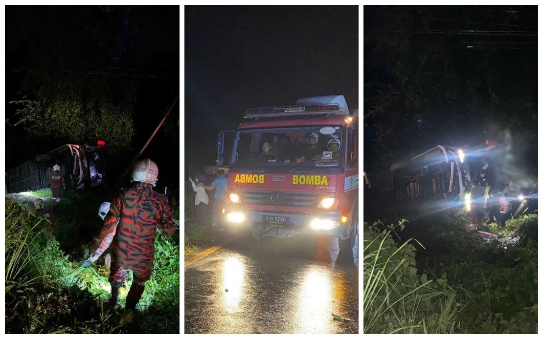 விரைவு பேருந்து பள்ளத்தாக்கில் கவிழ்ந்ததில் நால்வர் படுங்காயம்