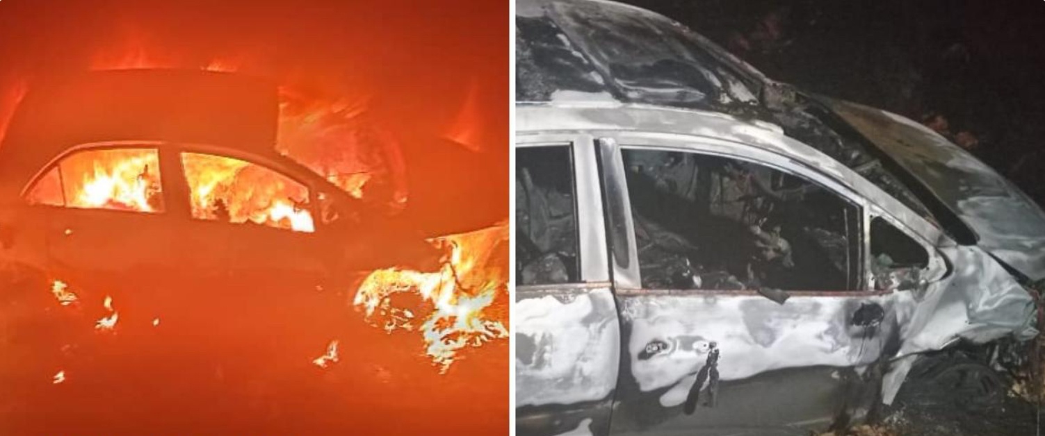 கார் விபத்துக்குள்ளானது, ஓட்டுநர் கருகி மாண்டார்