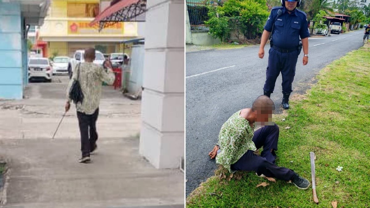 வெட்டுக் கத்தியை ஏந்திக் கொண்டு ஆவேசமாக நடந்து கொண்ட நபர் பிடிபட்டார்