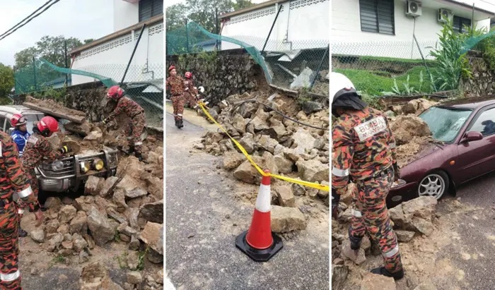 கனத்த மழையில் அனைத்துலகப் பள்ளியின் சுவர் இடிந்து விழுந்தது