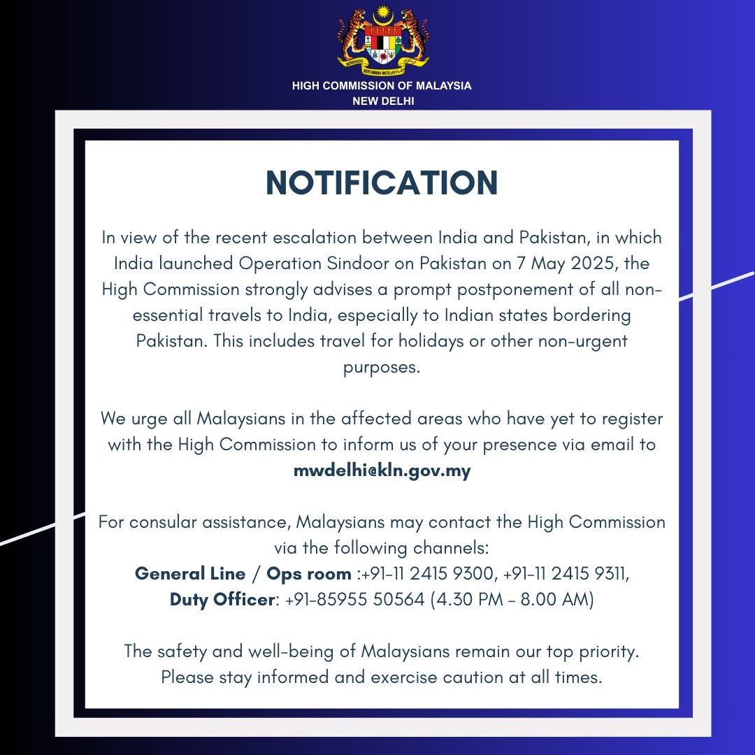 இந்தியாவிற்கான பயணங்களை ஒத்தி வைப்பீர் - மலேசியர்களுக்கு அறிவுறுத்து