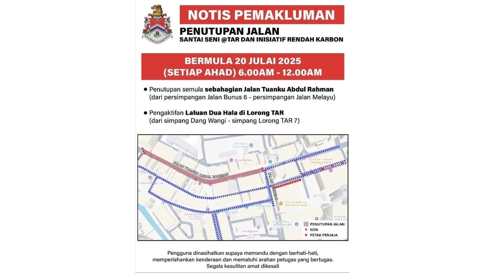 ஜாலான் துவாங்கு அப்துல் ரஹ்மான் மீண்டும் வார இறுதி நாட்களில் மூடப்படும்