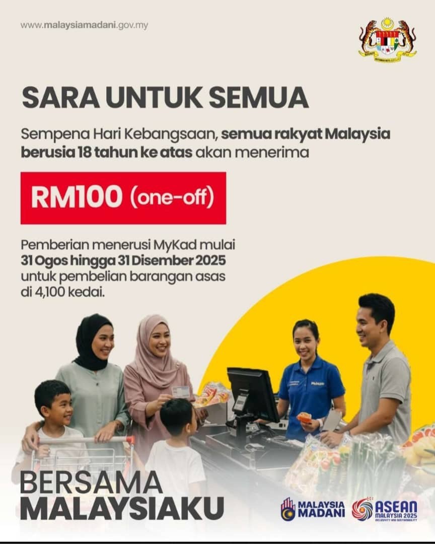 சாரா நிதி உதவித் திட்டத்தின் கீழ் பெரியவர்கள் அனைவருக்கும் தலா 100 ரிங்கிட்