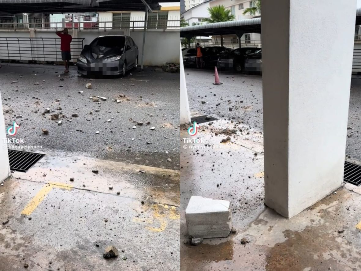 பினாங்கு அடுக்ககத்தில் மின்னல் தாக்கியது: கட்டடத்தின் மேற்பகுதி இடிந்து விழுந்தது!