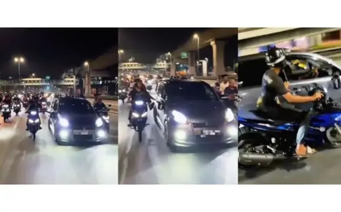 காரை எட்டி உதைத்து பகடி செய்த மோட்டார் சைக்கிளோட்டிகள் - விசாரணைக்காக 9 பேர் கைது!