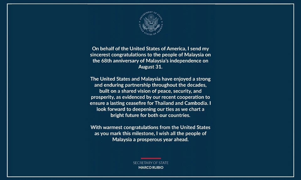 மலேசியாவிற்கு அமெரிக்கா வாழ்த்து