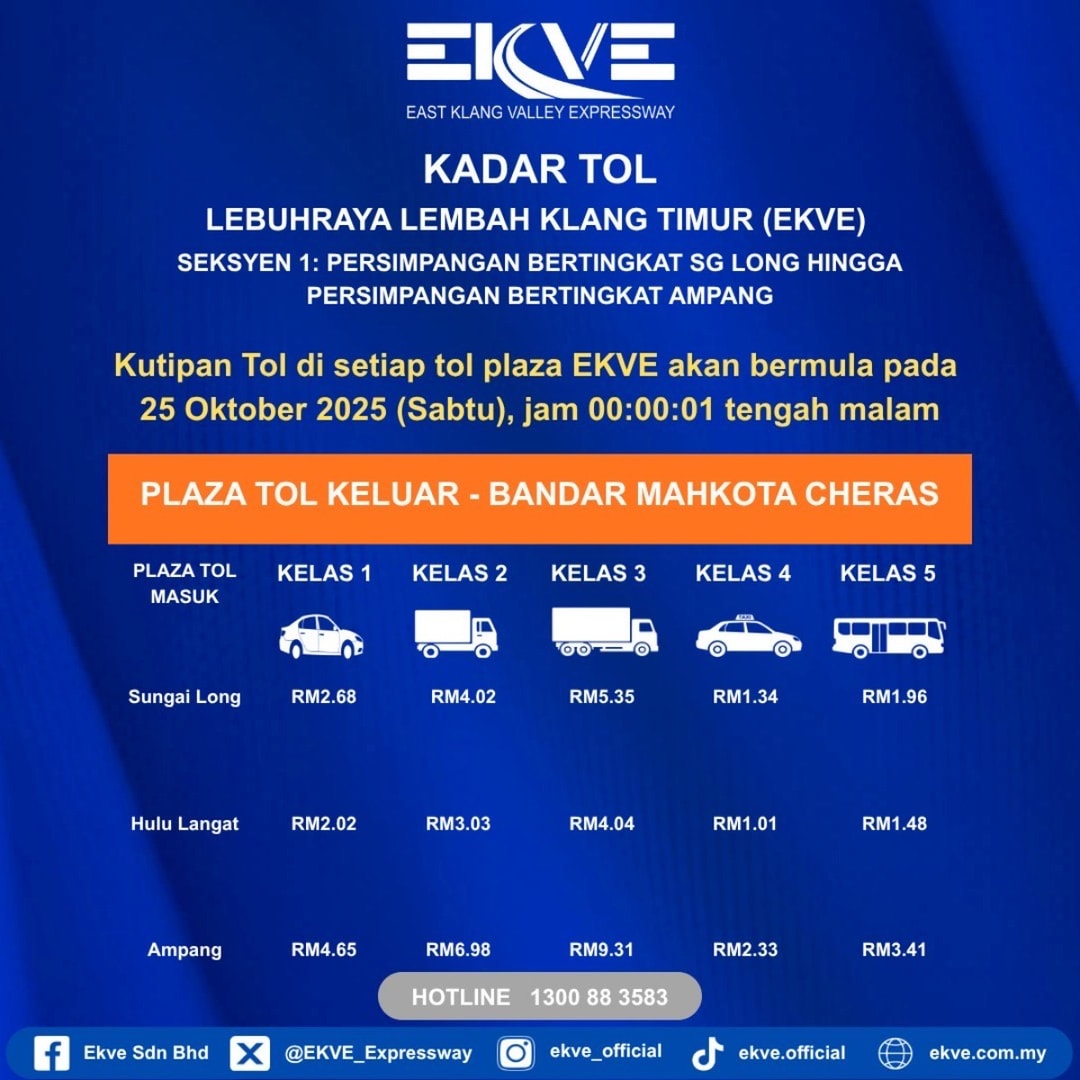 EKVE நெடுஞ்சாலையில் இன்று பின்னிரவு முதல் டோல் கட்டண விதிப்பு