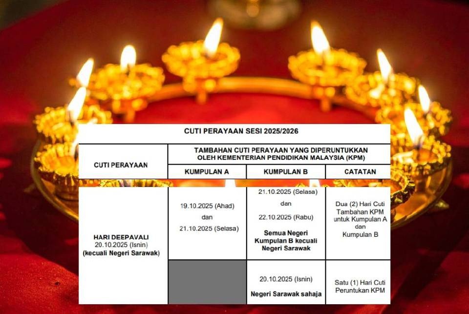 தீபாவளிப் பண்டிகையை முன்னிட்டு கூடுதல் விடுமுறை - மலேசிய கல்வியமைச்சு அறிவிப்பு