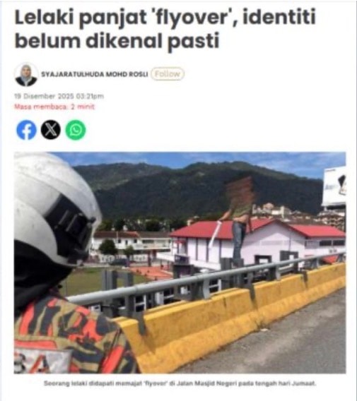 மேம்பாலத்திலிருந்து குதிக்கப் போவதாக அச்சுறுத்திய நபர் காப்பாற்றப்பட்டார்