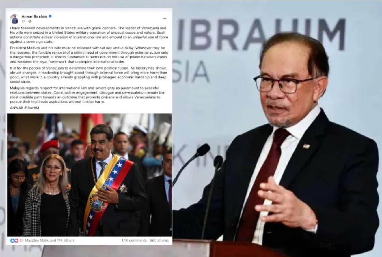 வெனிசுலா விவகாரத்தில் அமெரிக்காவின் செயல்பாடு அனைத்துலகச் சட்டத்திற்கு எதிரானது - பிரதமர் அன்வார் கடும் கண்டனம்!