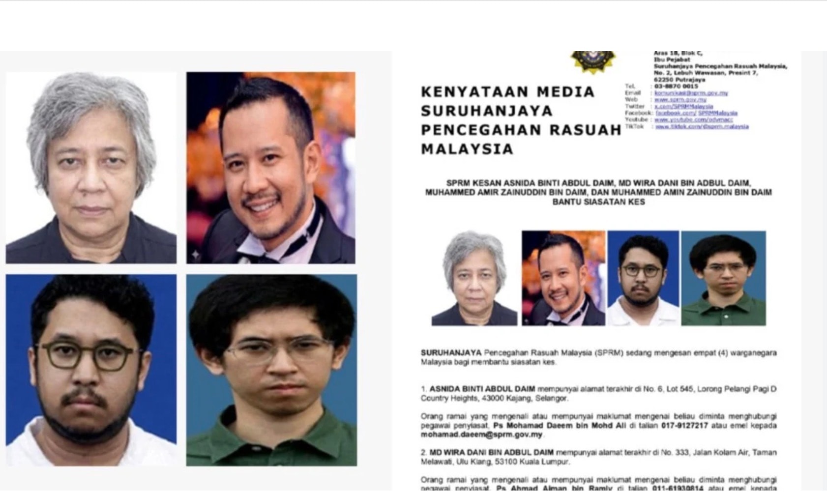 முன்னாள் நிதி அமைச்சரின் நான்கு பிள்ளைகளைத் தேடுகிறது எஸ்பிஆர்எம்