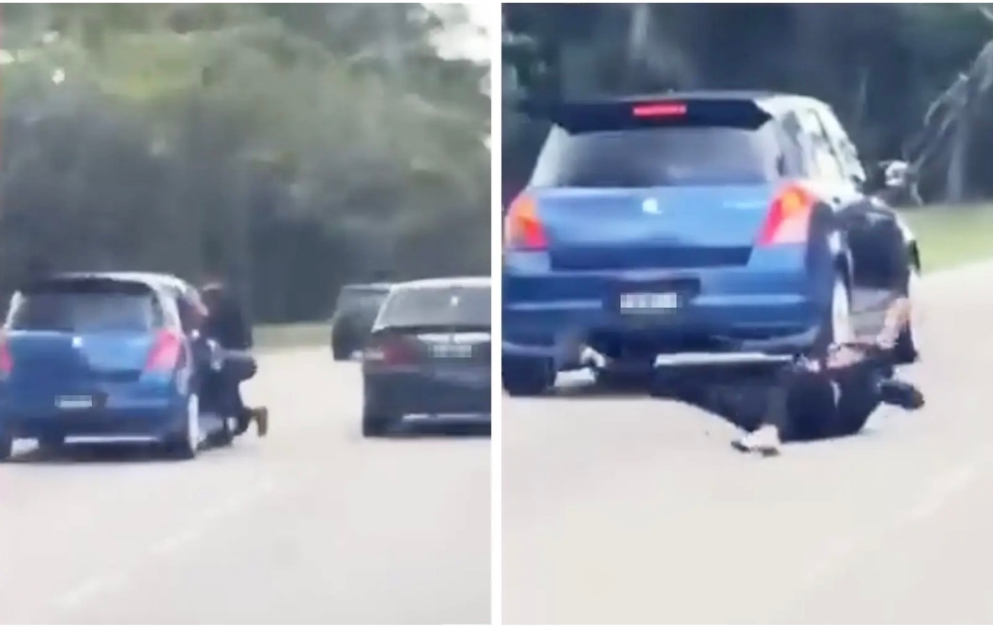 முன்னாள் மனைவியின் கார் மீது ஆபத்தான முறையில் தொங்கிய நபர் கைது