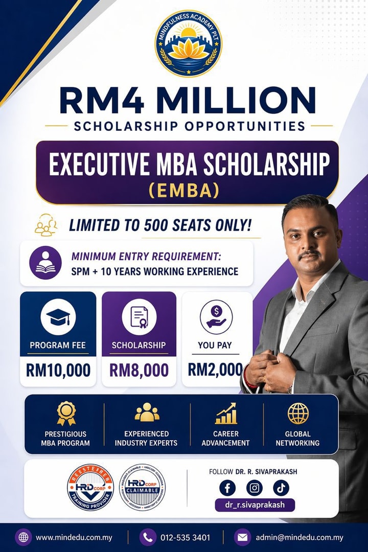 பினாங்கு ஜார்ஜ் டவுன் சமூக நல இயக்கத்தின்  RM4 மில்லியன் கல்வி உபகாரச் சம்பளம்:  500 மலேசியர்களுக்கு EMBA பயில அரிய வாய்ப்பு 