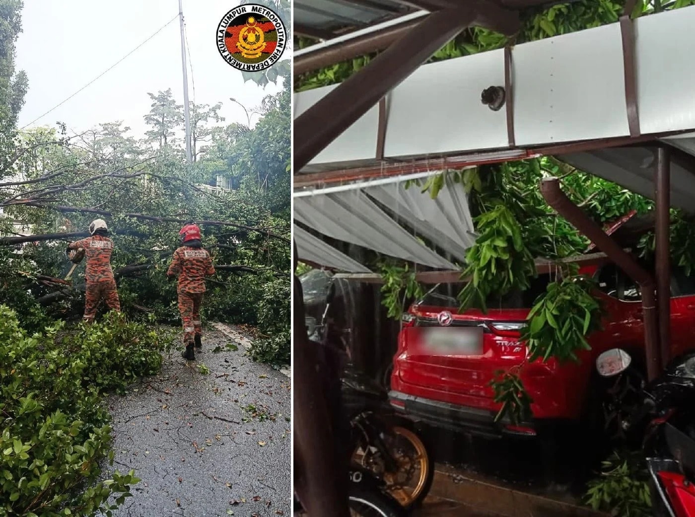 கோலாலம்பூரில் பலத்த மழை: மரங்கள் விழுந்து கார்கள் சேதம்; போக்குவரத்து பாதிப்பு